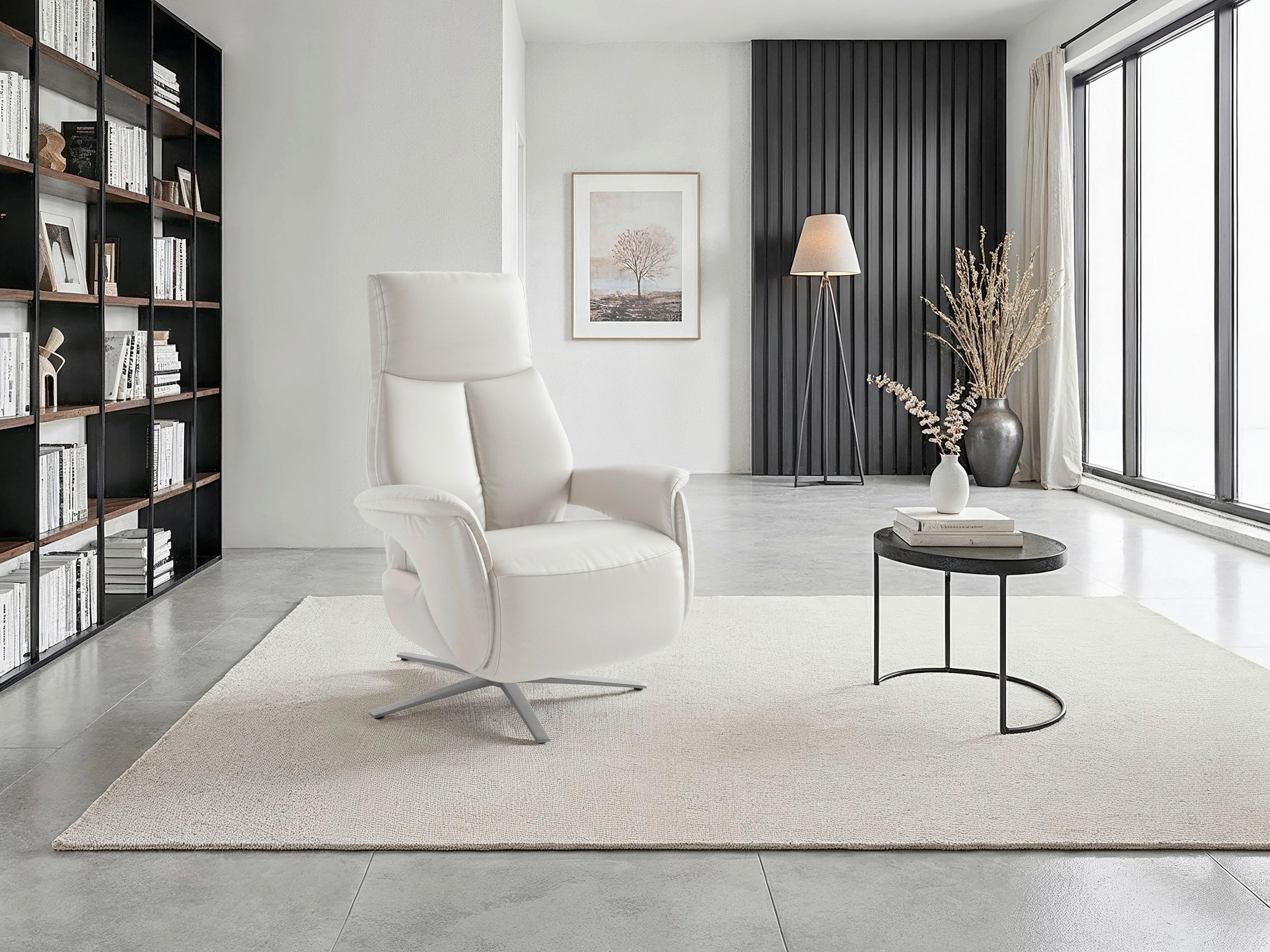 RELAXSESSEL in Leder Weiß  - Silberfarben/Weiß, Basics, Leder/Metall (75/110/85cm) - Sit & More