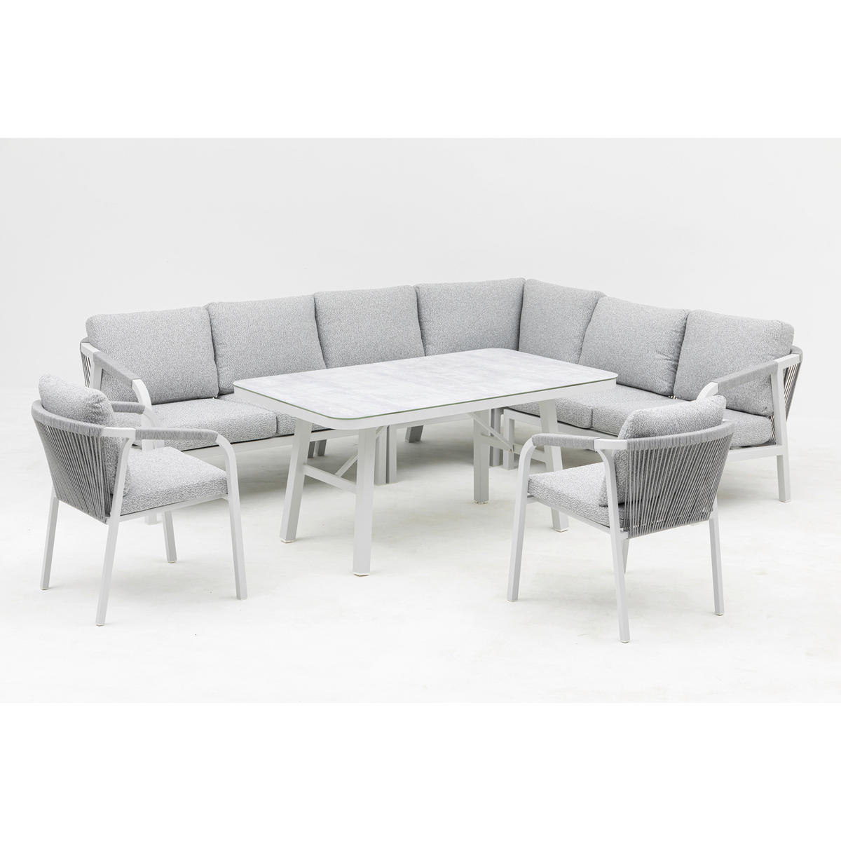 DINING-LOUNGESET  - Weiß/Grau, MODERN, Glas/Textil - Gardenson