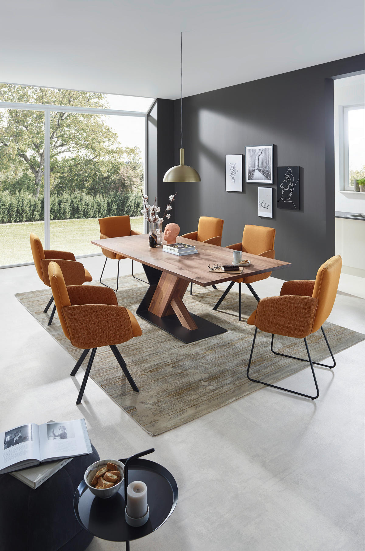 ARMLEHNSTUHL  in Stahl Webstoff  - Schwarz/Orange, Design, Textil/Metall (60/96/61cm) - Linea Natura