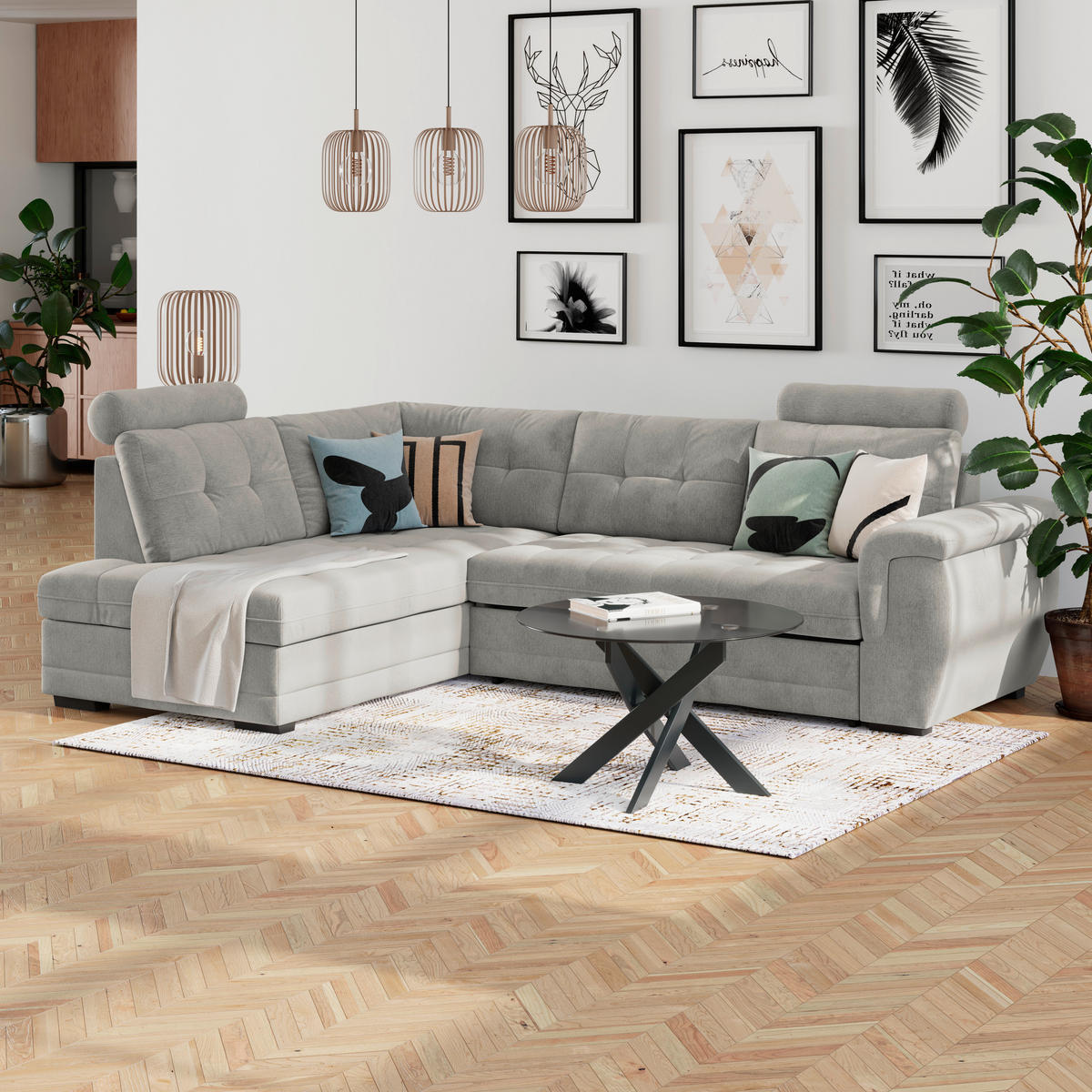 ECKSOFA  Mikrofaser, Struktur Beige  - Beige/Schwarz, Konventionell, Kunststoff/Textil (251/183cm) - MID.YOU