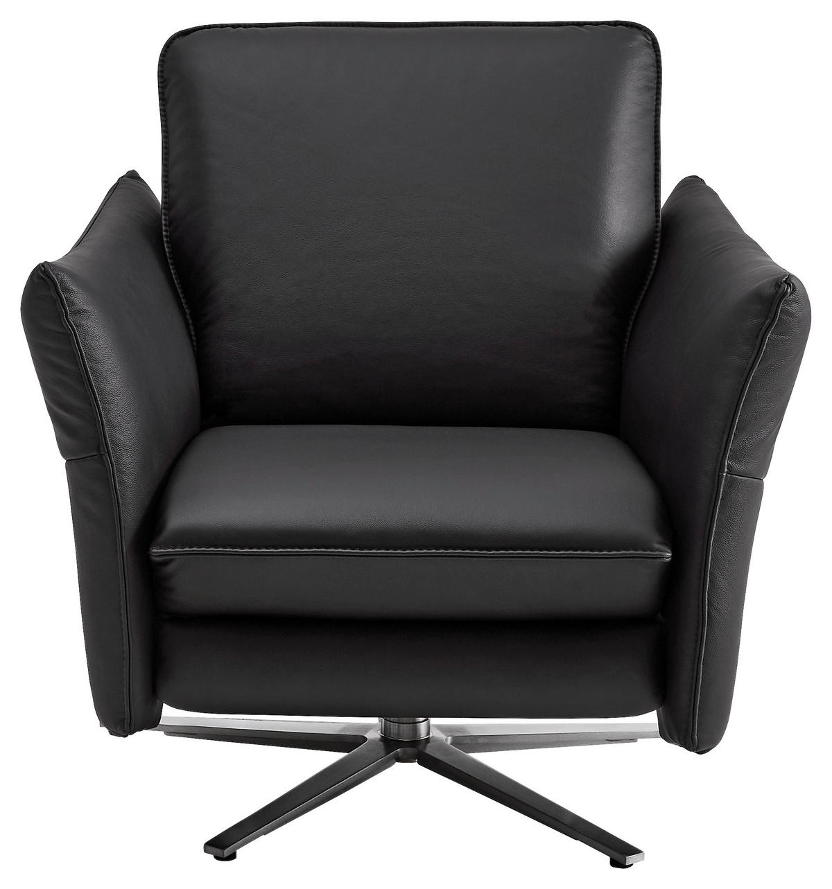 SESSEL in Echtleder Schwarz  - Edelstahlfarben/Schwarz, Design, Leder/Metall (80/88/94cm) - Himolla Komfortklass