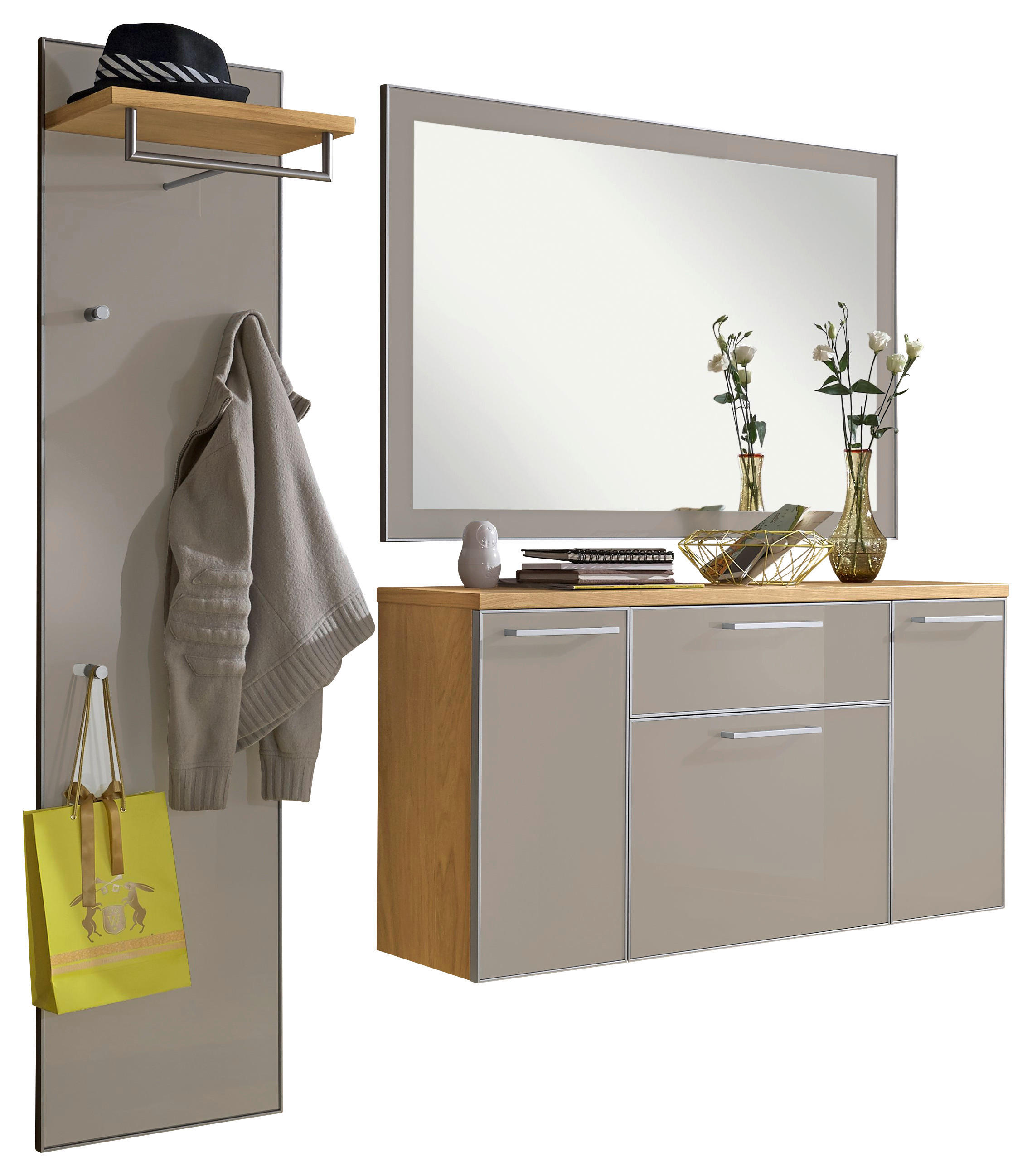 GARDEROBE Taupe, Eichefarben  - Taupe/Eichefarben, Design, Glas/Holz (175/170/37cm)
