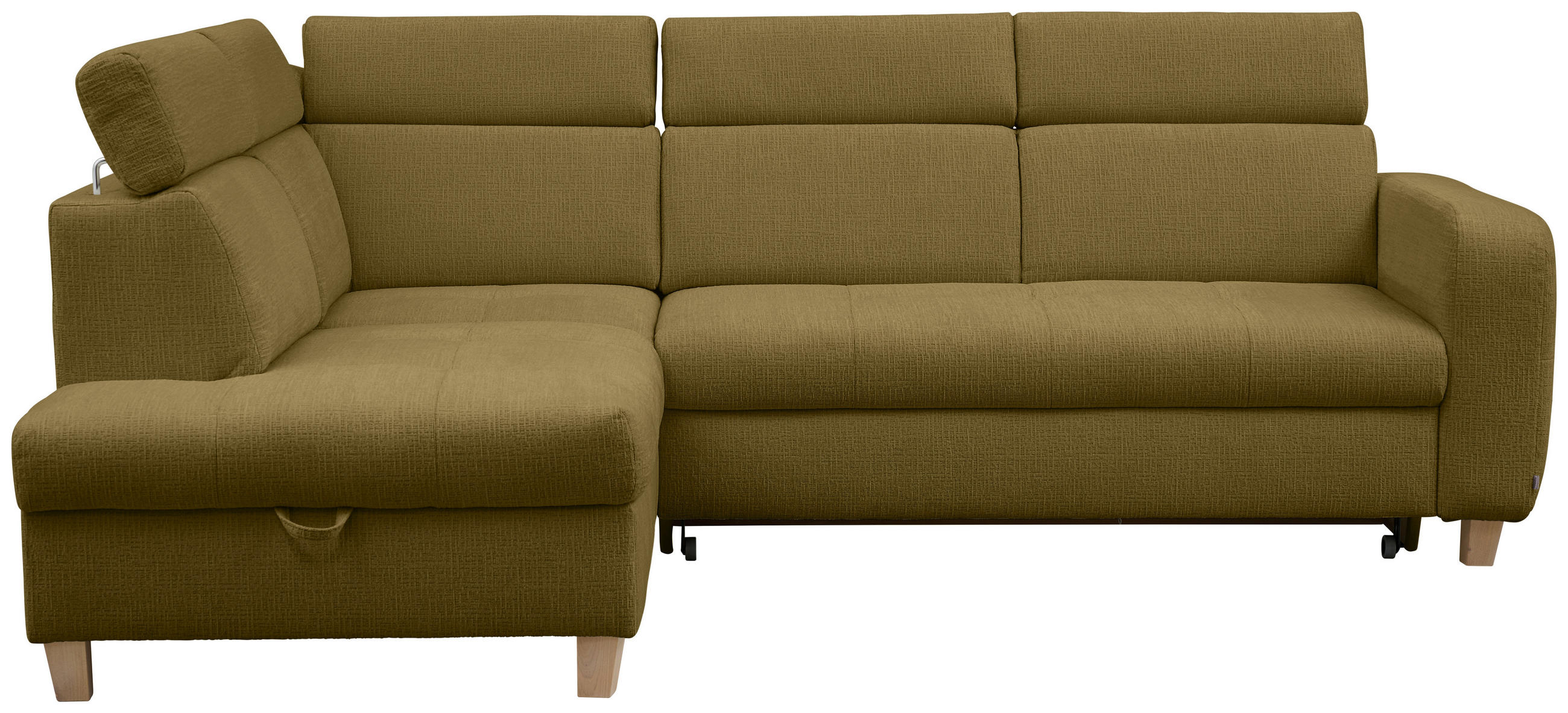 ECKSOFA inkl. Funktionen Olivgrün Samt  - Olivgrün, Natur, Holz/Textil (206/261cm) - Venda