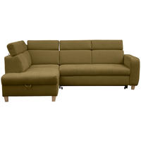 ECKSOFA inkl. Funktionen Olivgrün Samt  - Olivgrün, Natur, Holz/Textil (206/261cm) - Venda
