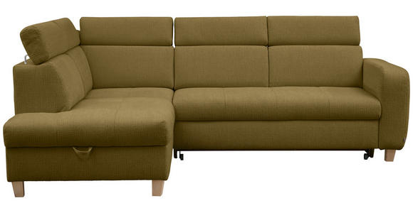 ECKSOFA inkl. Funktionen Olivgrün Samt - Olivgrün, Natur, Holz/Textil (206/261cm) - Venda