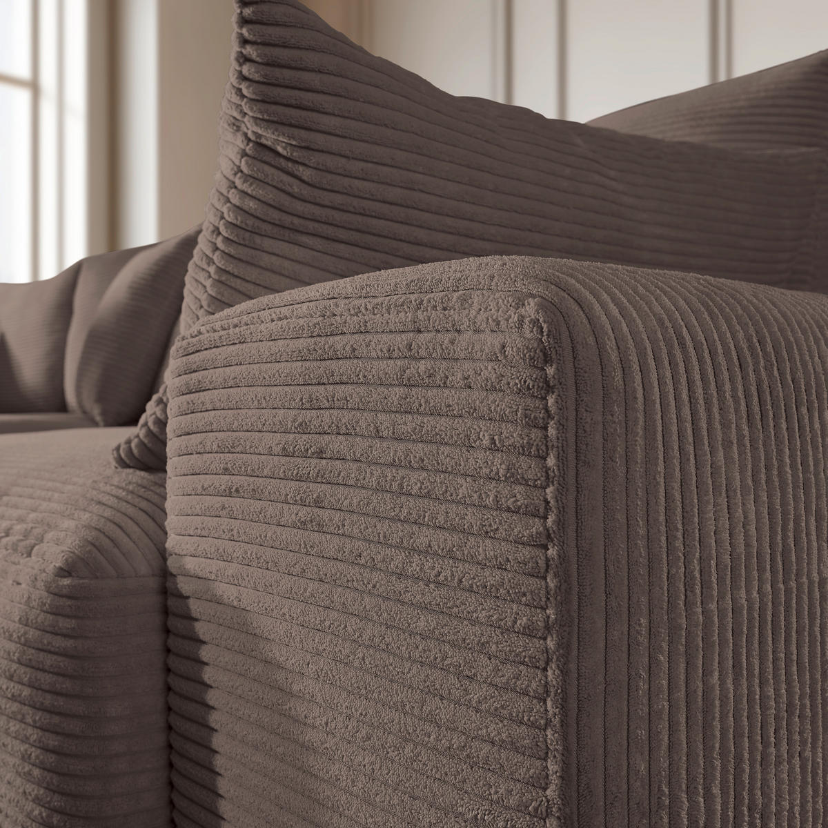 ECKSOFA in Cord Mokka  - Schwarz/Mokka, Design, Kunststoff/Textil (205/340cm) - Lomoco