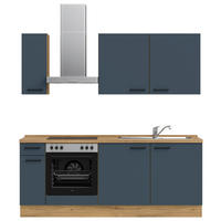 KÜCHENLEERBLOCK 210 cm   in Blau, Eichefarben  - Blau/Eichefarben, MODERN, Holzwerkstoff/Metall (210cm) - Nobilia