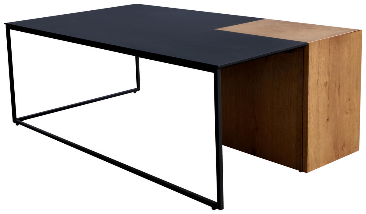 COUCHTISCH Eiche furniert rechteckig Naturfarben, Schwarz  - Schwarz/Naturfarben, Design, Holz/Holzwerkstoff (120/44/70cm) - MID.YOU