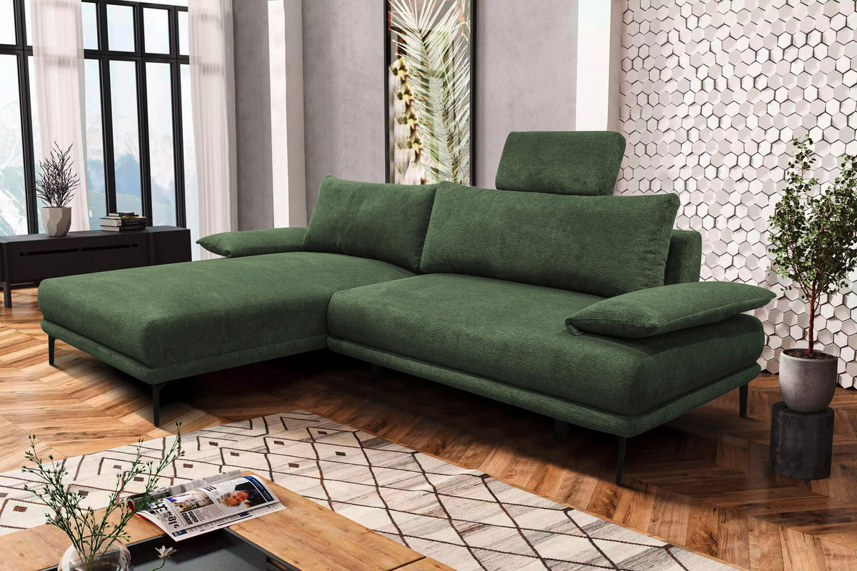 ECKSOFA in Webstoff Grün  192/260 cm  - Schwarz/Grün, Design, Textil/Metall (192/260cm) - MID.YOU