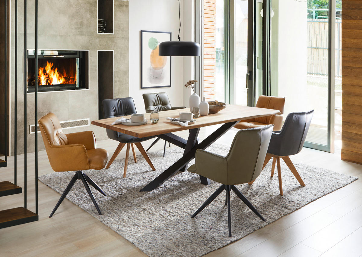 ARMLEHNSTUHL  in Echtleder pigmentiert  - Eichefarben/Anthrazit, Design, Leder/Holz (59/89/63cm) - Dieter Knoll