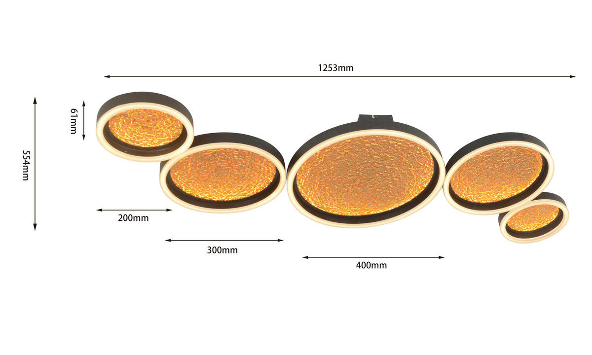 LED-DECKENLEUCHTE Bormes 55/8/125 cm   - Goldfarben/Schwarz, Design, Kunststoff/Metall (55/8/125cm)