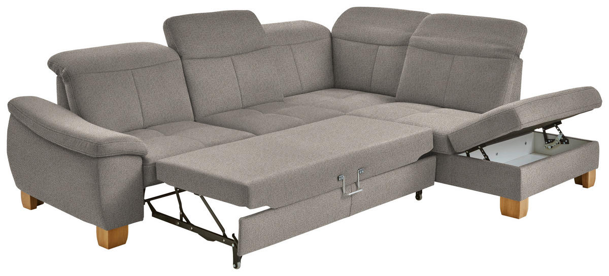 ECKSOFA in Flachgewebe Hellbraun  - Wildeiche/Hellbraun, Natur, Holz/Textil (301/243cm) - Voleo