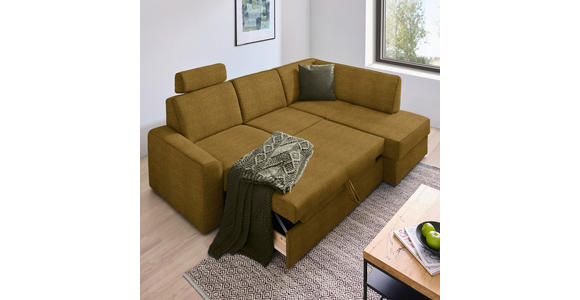 ECKSOFA in Webstoff Dunkelgelb  - Dunkelgelb/Schwarz, KONVENTIONELL, Kunststoff/Textil (224/165cm) - Xora