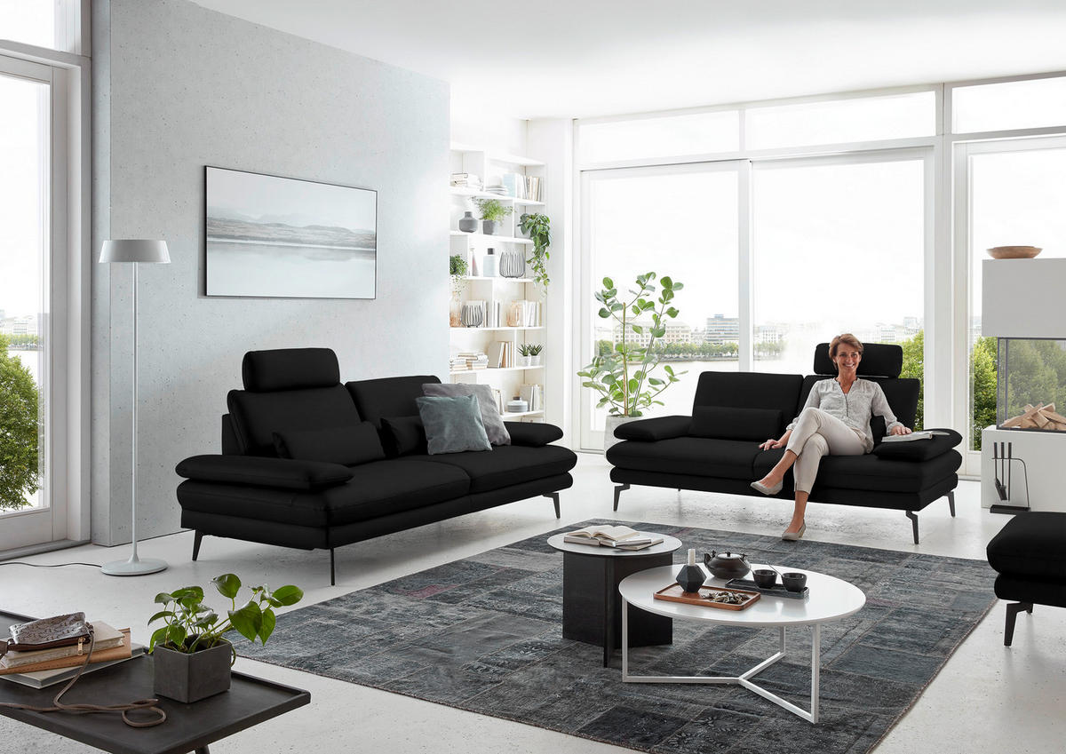2,5-SITZER in Echtleder Schwarz  - Schwarz, Design, Leder/Metall (196/86/104cm) - Dieter Knoll
