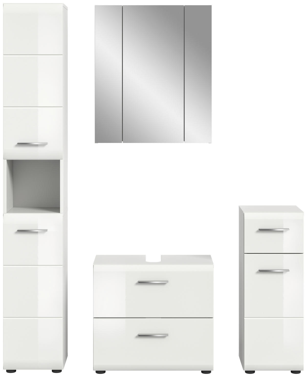 BADEZIMMER 4-teilig  in 120 cm  - Weiß Hochglanz/Silberfarben, MODERN, Holzwerkstoff/Kunststoff (120cm) - MID.YOU