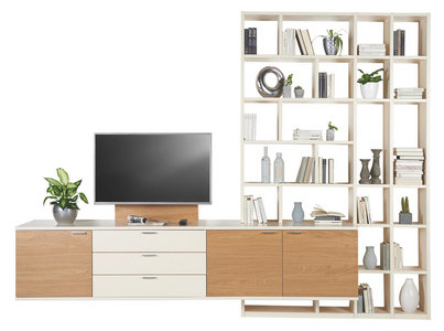 Wohnwand In Creme Eichefarben Sandfarben Online Kaufen Xxxlutz