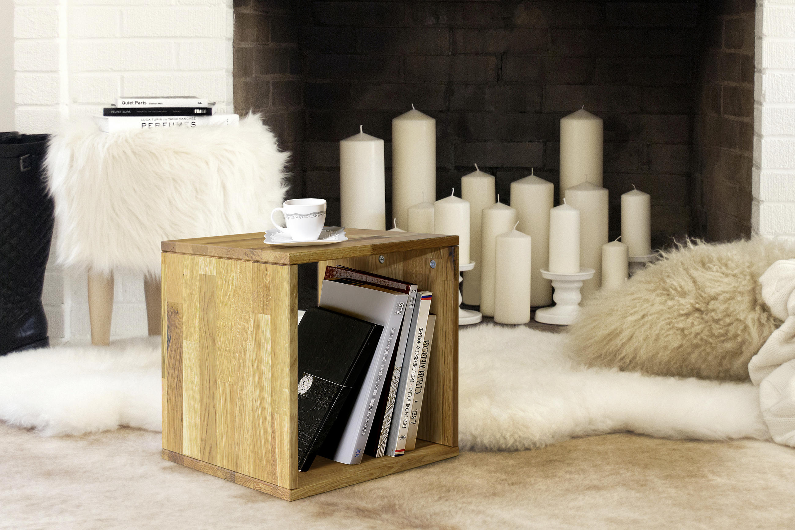 REGAL Wildeiche massiv Eichefarben - Eichefarben, Natur, Holz (38,6/38,6/35cm) - Livetastic