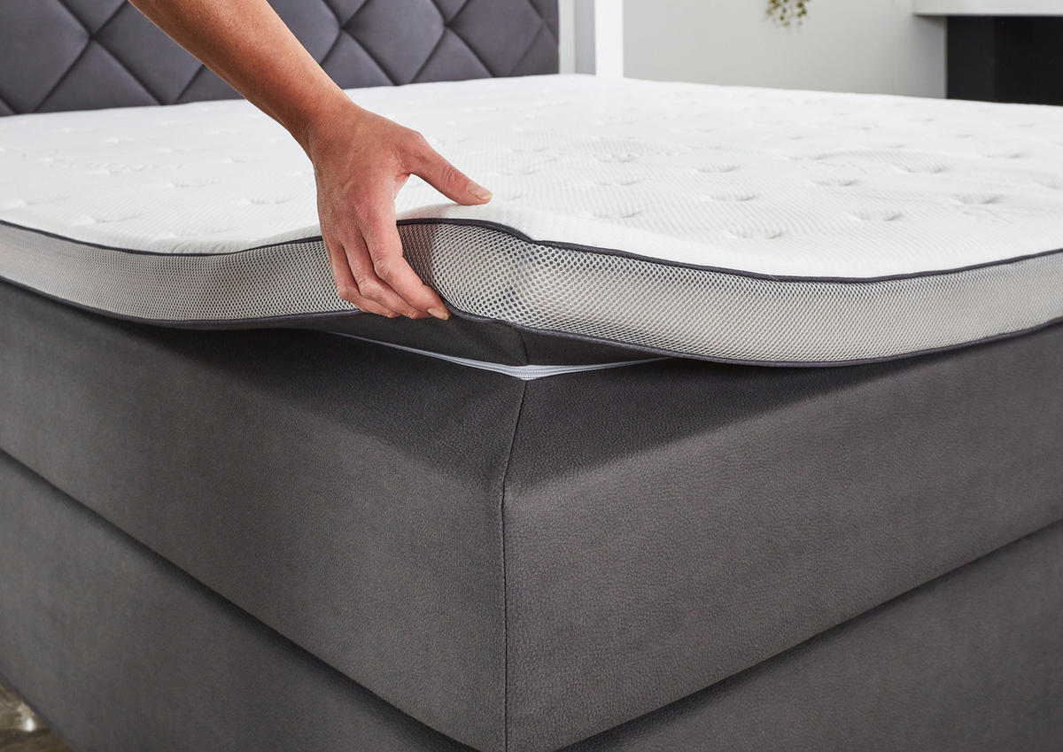 BOXSPRINGBETT 180/200 cm  in Anthrazit  - Anthrazit/Schwarz, KONVENTIONELL, Kunststoff/Textil (180/200cm) - Boxxx