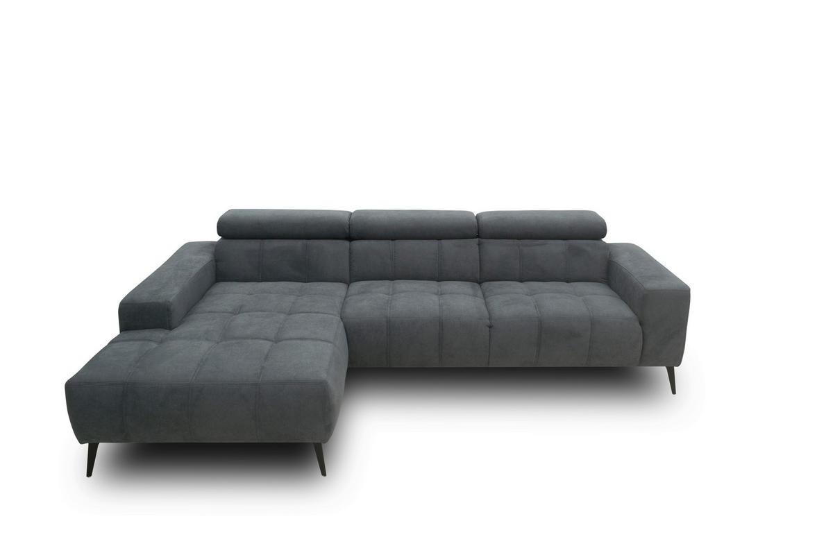 ECKSOFA TRENTO Dunkelgrau Mikrofaser  - Dunkelgrau/Schwarz, MODERN, Textil/Metall (287/175cm) - MID.YOU
