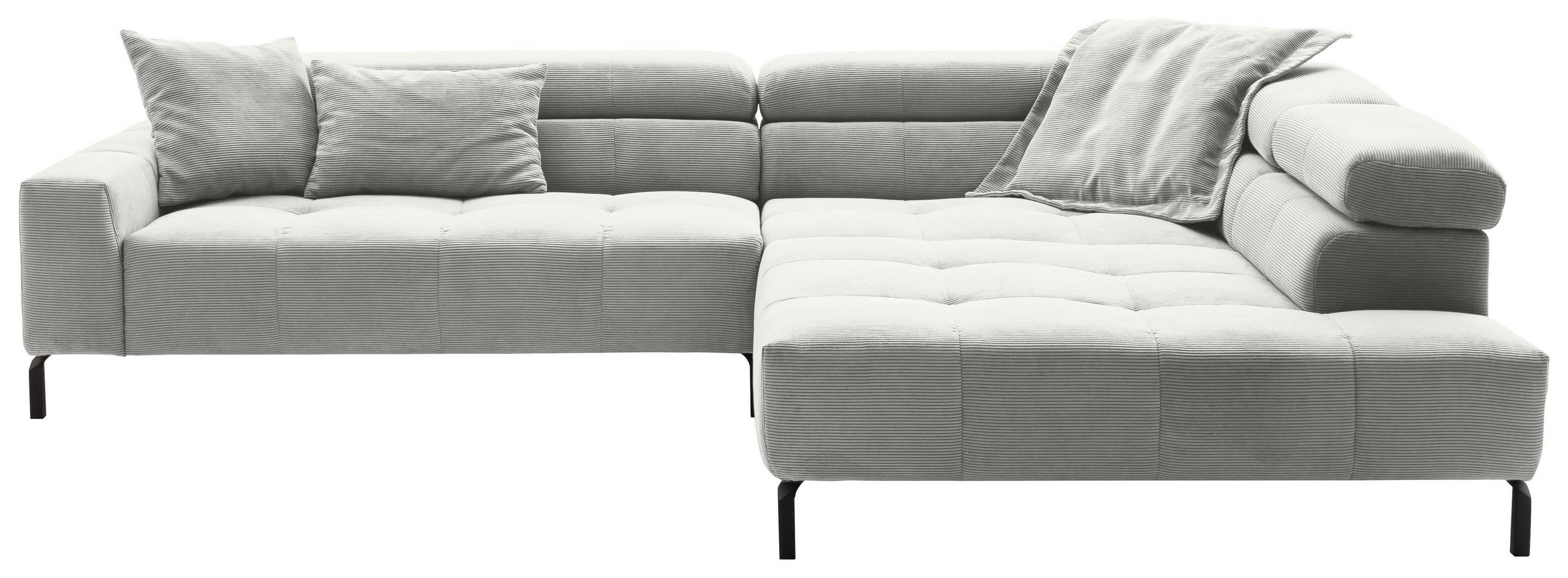 ECKSOFA Hellgrau Cord  - Hellgrau/Schwarz, KONVENTIONELL, Textil/Metall (311/219cm) - Hom`in