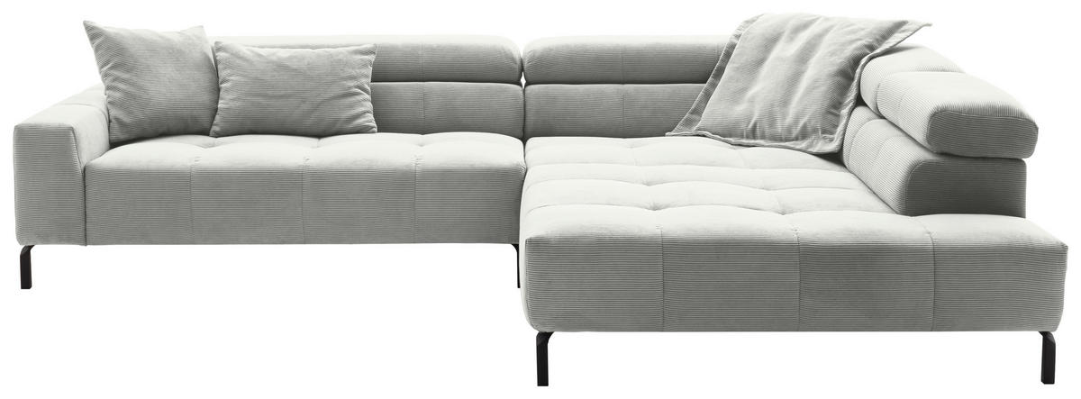 ECKSOFA in Cord Hellgrau  311/219 cm  - Hellgrau/Schwarz, KONVENTIONELL, Textil/Metall (311/219cm) - Hom`in