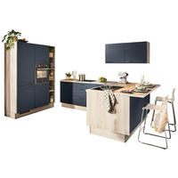 ECKKÜCHE XO 21  in Blau, Eichefarben  - Blau/Eichefarben, Design, Holzwerkstoff/Metall (150/280/192cm) - Xora