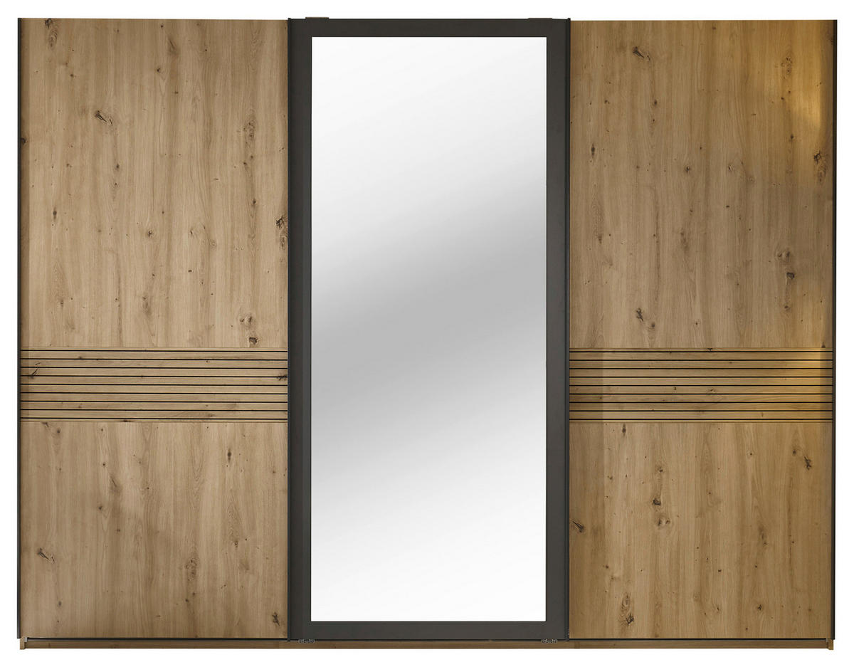 SCHWEBETÜRENSCHRANK in Graphitfarben, Eiche Artisan  - Graphitfarben/Eiche Artisan, Konventionell, Glas/Holzwerkstoff (270/210/63cm) - Ti'me