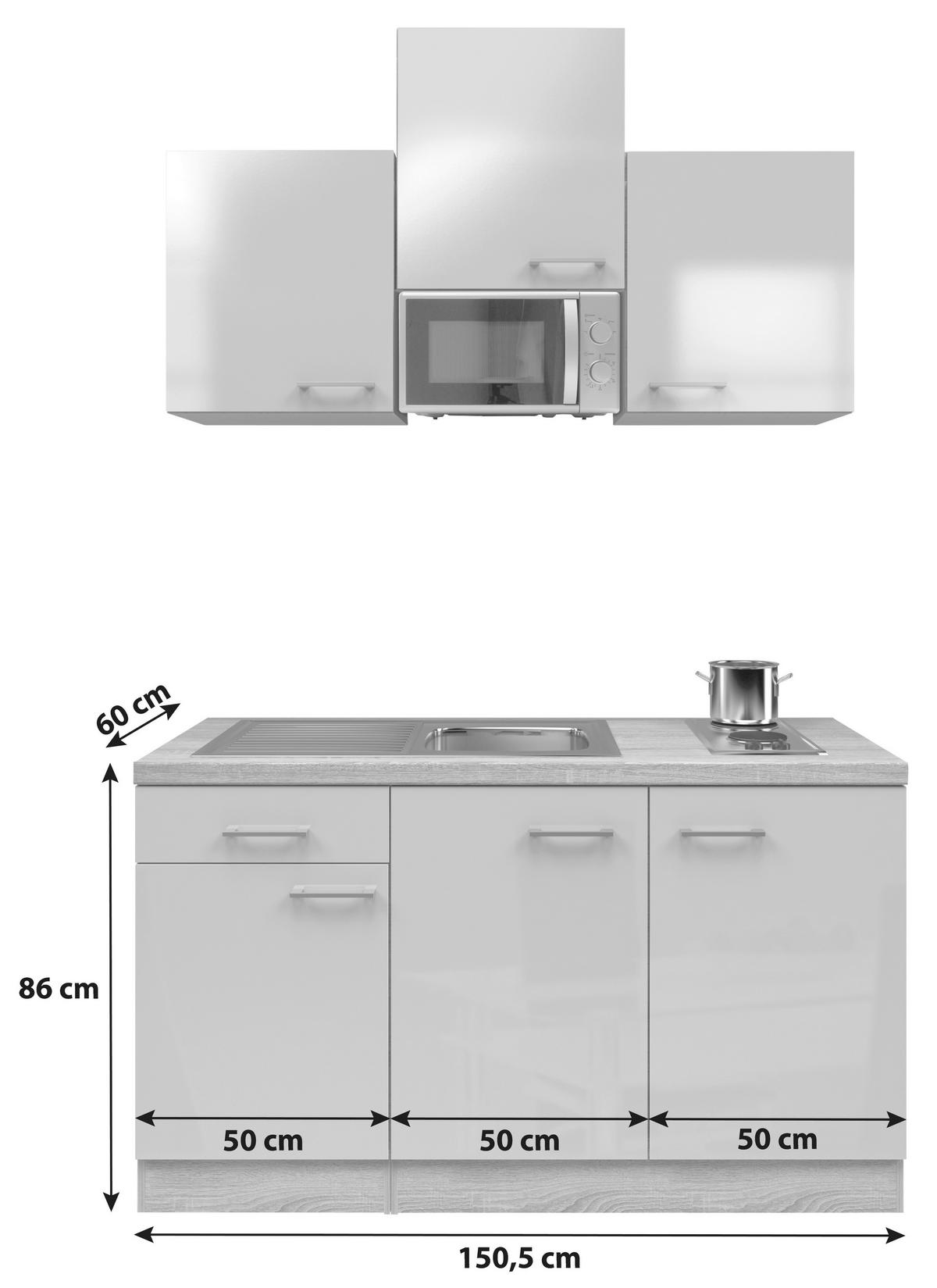 MINIKÜCHE 150 cm   in Kaschmir  - Kaschmir/Edelstahlfarben, MODERN, Holzwerkstoff/Metall (150cm) - FlexWell