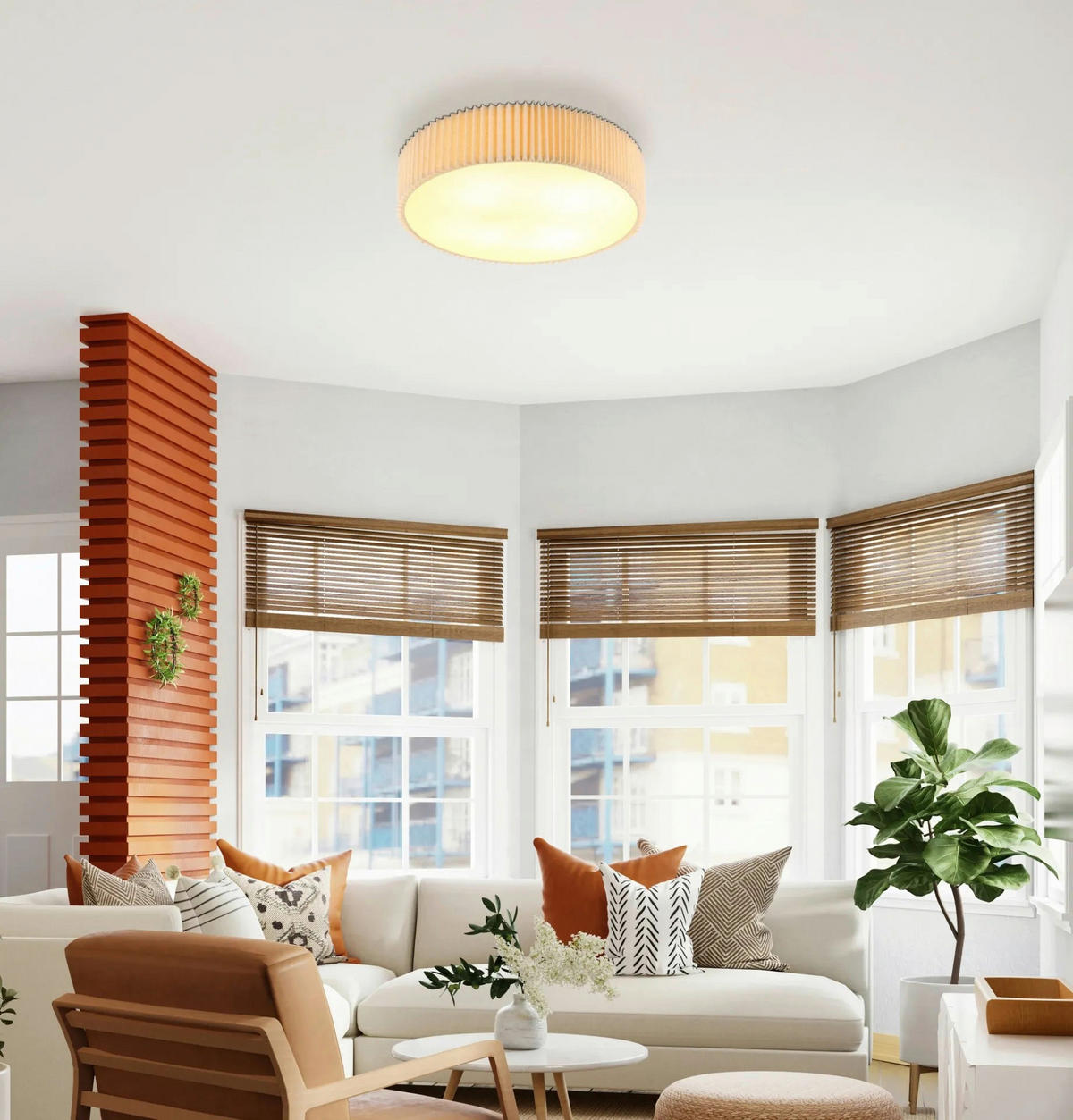 DECKENLEUCHTE  53/13 cm    - Opal/Naturfarben, MODERN, Textil/Metall (53/13cm) - Nouvel