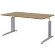 SCHREIBTISCH 160/80/70-82 cm  in Alufarben, Eichefarben  - Eichefarben/Alufarben, KONVENTIONELL, Holzwerkstoff/Metall (160/80/70-82cm) - Moderano