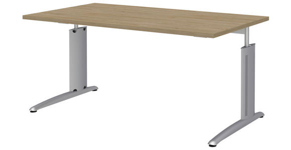 SCHREIBTISCH 160/80/70-82 cm  in Alufarben, Eichefarben  - Eichefarben/Alufarben, KONVENTIONELL, Holzwerkstoff/Metall (160/80/70-82cm) - Moderano