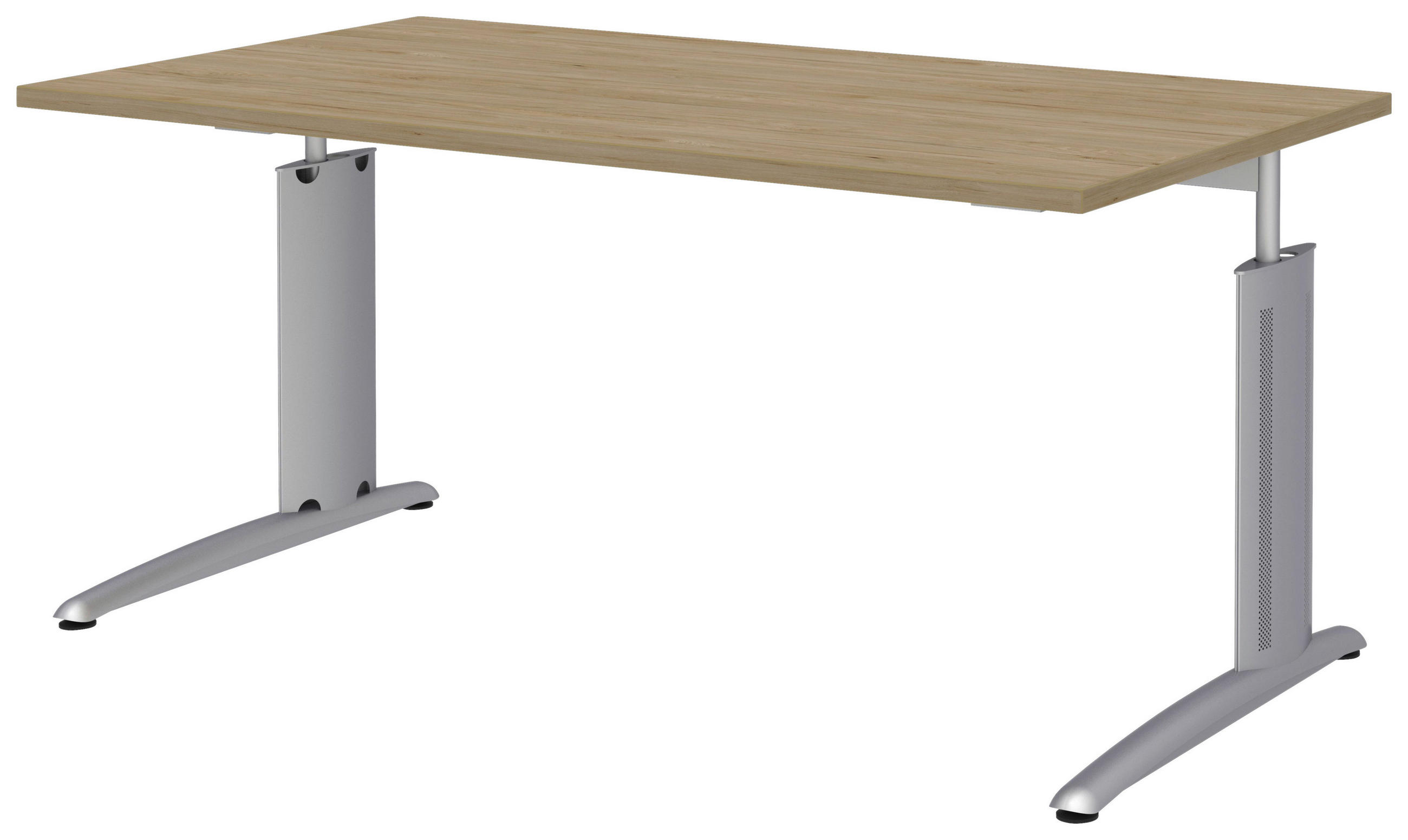 Thumbnail - Moderano Schreibtisch, Eiche, Alu, Metall, Holzwerkstoff, rechteckig, Kufe, 80x70-82x160 cm, Made in Germany, Arbeitszim...