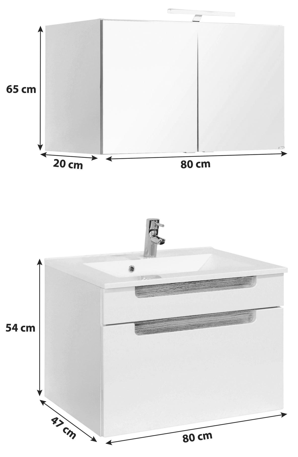 BADEZIMMER  in 80 cm  - Weiß/Silbereichenfarben, MODERN, Holzwerkstoff/Stein (80cm) - Held