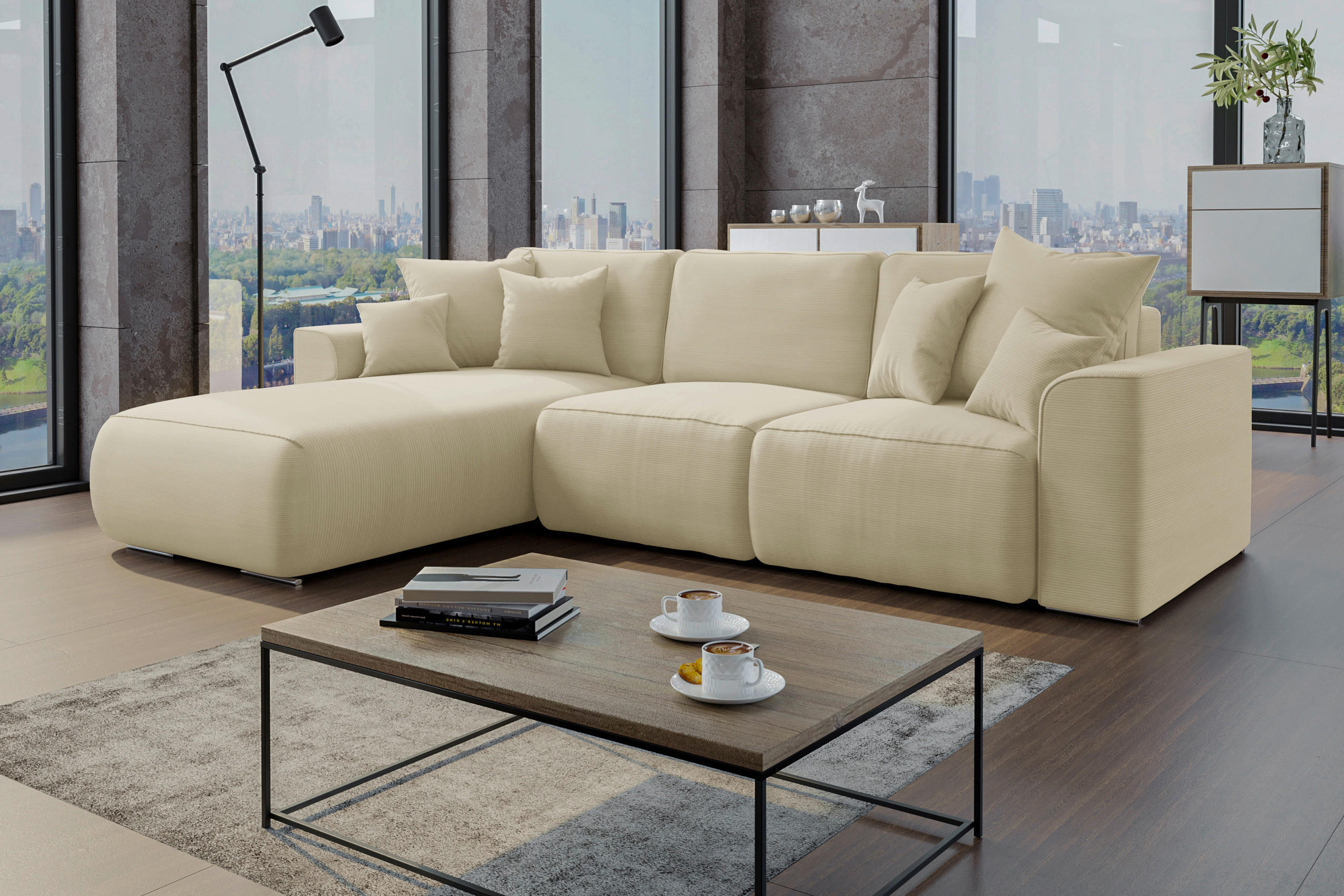ECKSOFA in Cord Beige  - Chromfarben/Beige, Konventionell, Kunststoff/Textil (195/293cm) - MID.YOU
