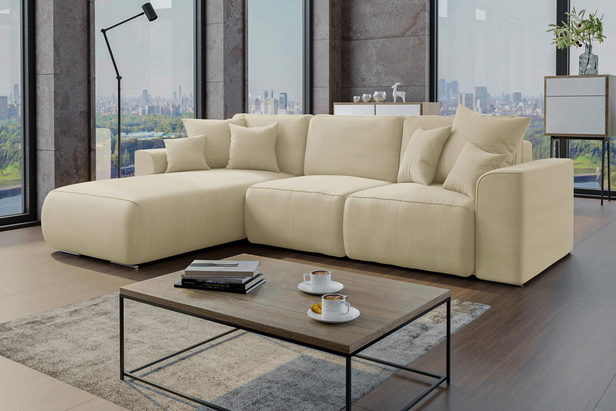 ECKSOFA in Cord Beige  - Chromfarben/Beige, Konventionell, Kunststoff/Textil (195/293cm) - MID.YOU