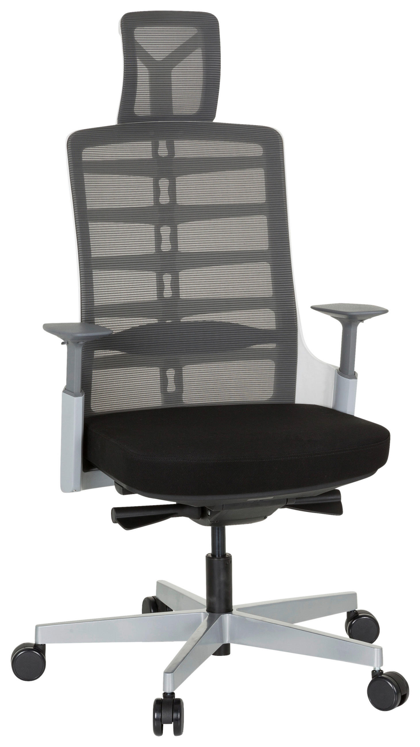 SNURRSTOL  i nätklädsel, flatväv grå, svart, vit  - vit/aluminiumfärg, Modern, metall/textil (64/128/62cm) - MID.YOU