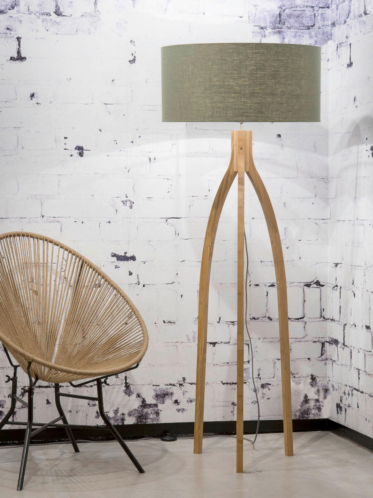 STEHLEUCHTE 60/160 cm    - Naturfarben/Grün, Trend, Holz/Textil (60/160cm) - Good & Mojo