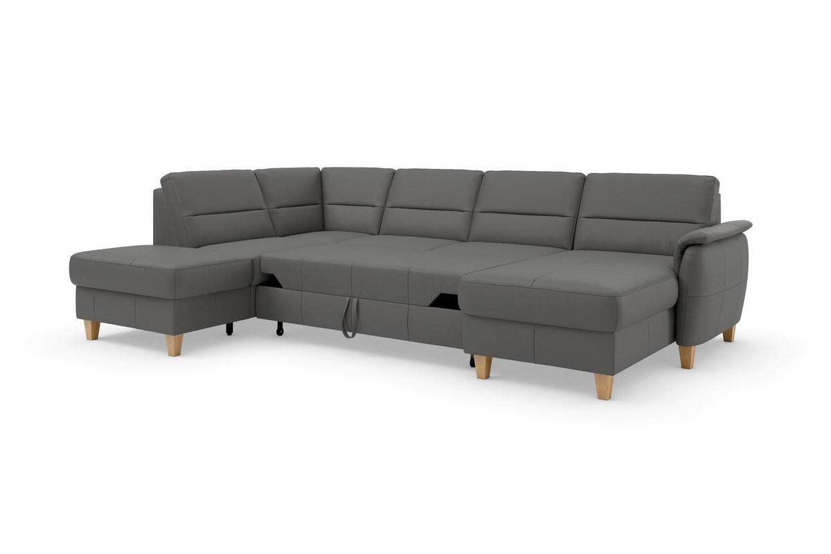 WOHNLANDSCHAFT PALMERA E in Echtleder Mokka  - Eichefarben/Mokka, Basics, Leder/Holz (212/308/163cm) - Sit & More