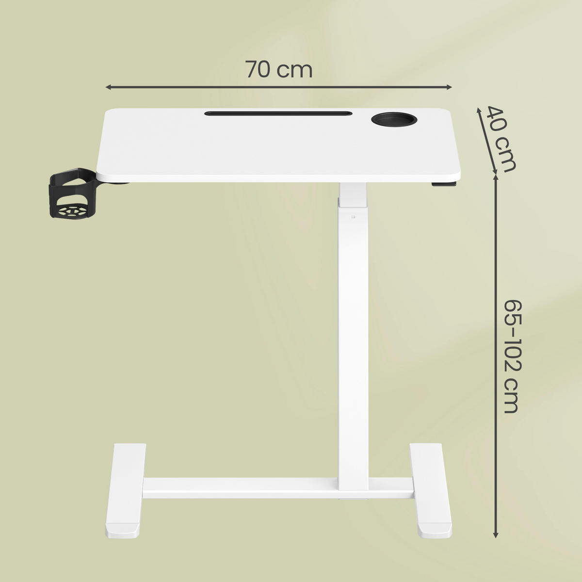 LAPTOPTISCH 70/40/65-102 cm Weiß höhenverstellbar, Kabeldurchlass, Getränkehalter  - Weiß, Basics, Holzwerkstoff/Kunststoff (70/40/65-102cm) - Boxxx