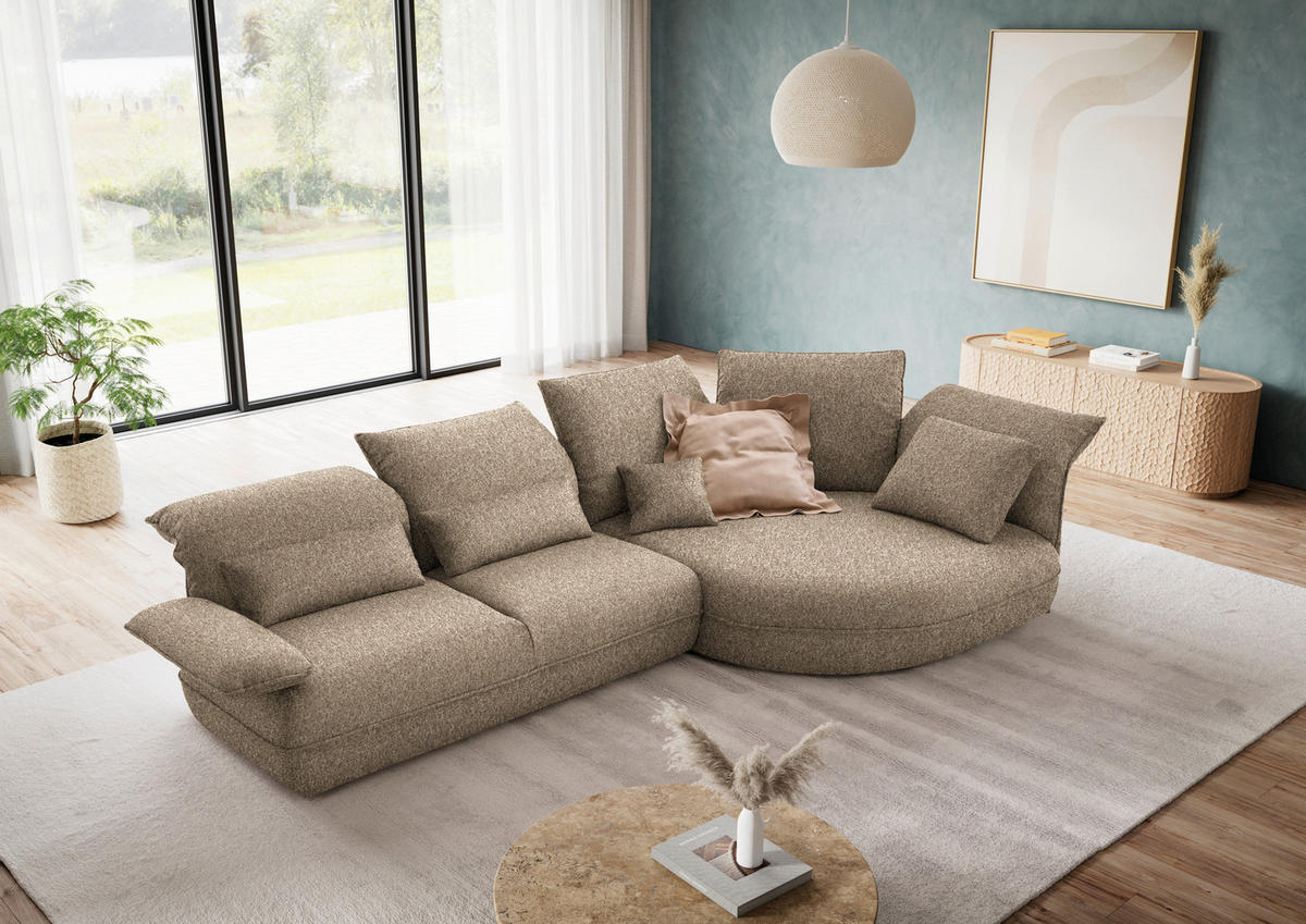 ECKSOFA Chenille Beigebraun  - Beigebraun/Schwarz, Design, Kunststoff/Textil (343/154cm) - Koinor
