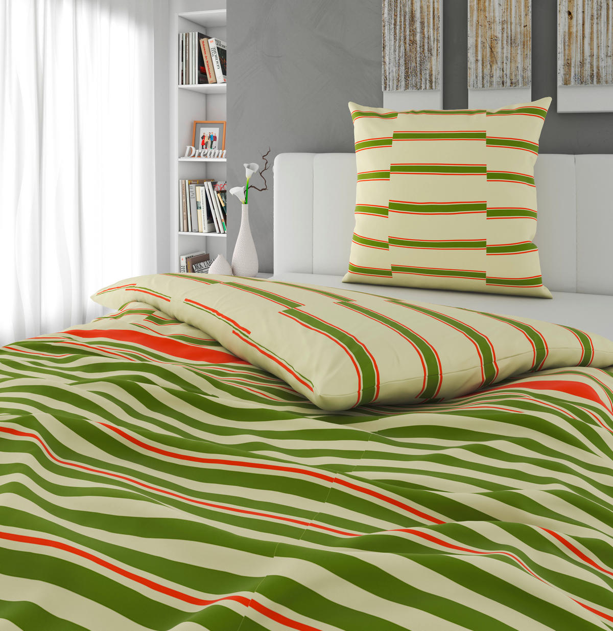 BETTWÄSCHE 135/200 cm  - Orange/Grasgrün, Textil (135/200cm) - Bio:Vio