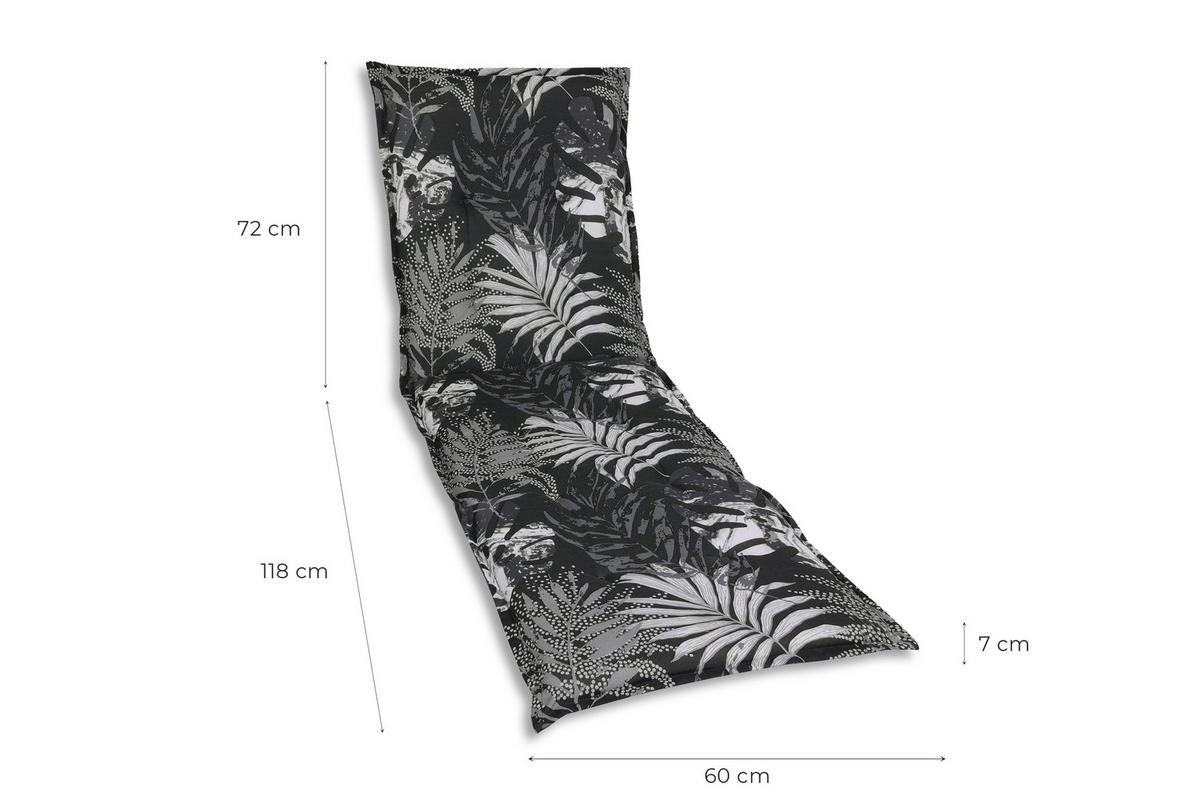 LIEGENAUFLAGE in Schwarz, Grau, Weiß Blätter  - Schwarz/Weiß, Basics, Textil (60/7/190cm)
