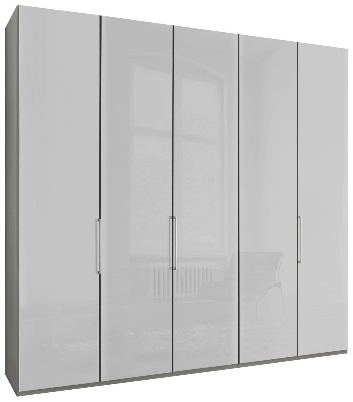 FALTTÜRENSCHRANK 250/236/58 cm 5-türig Grau, Weiß  - Chromfarben/Weiß, KONVENTIONELL, Glas/Holzwerkstoff (250/236/58cm) - Dieter Knoll