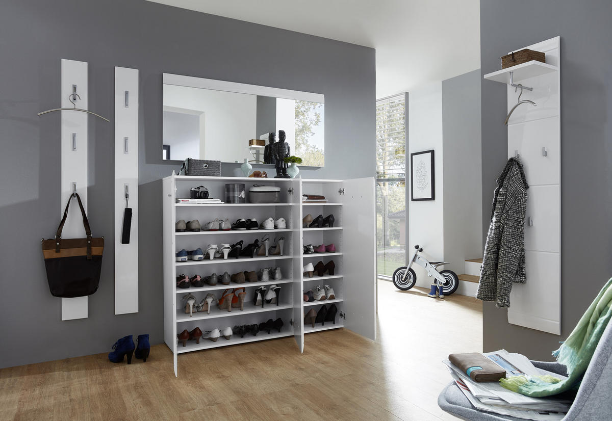 SCHUHSCHRANK Weiß  - Silberfarben/Weiß, Design, Holzwerkstoff/Kunststoff (134/120/36cm) - Carryhome