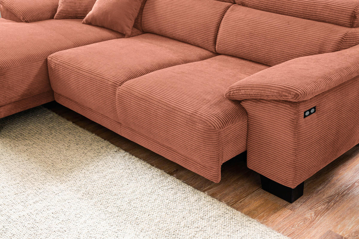 ECKSOFA in Cord Rostfarben  - Rostfarben/Schwarz, Design, Holz/Textil (174/270cm) - Pure Home Lifestyle