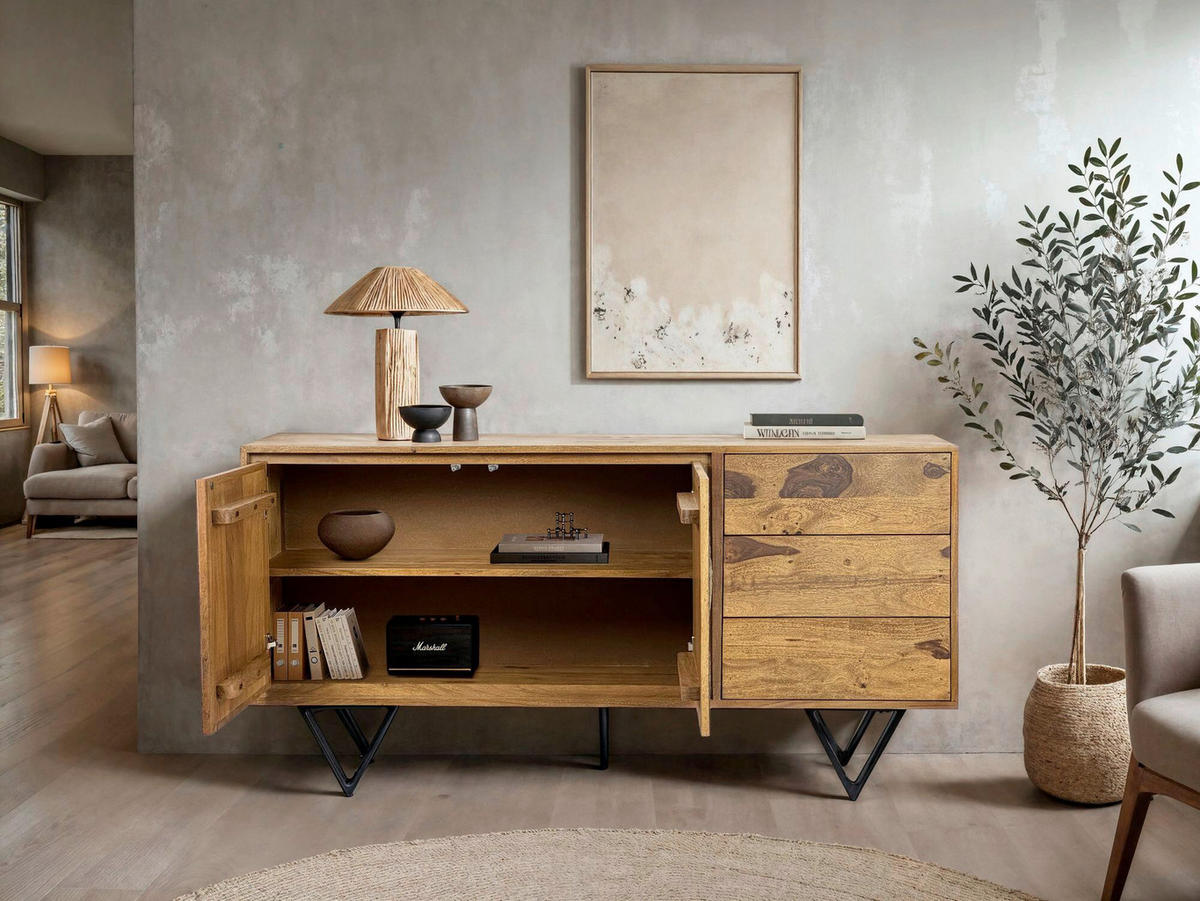 SIDEBOARD  in 150/55/40 cm  - Sheeshamfarben/Multicolor, Design, Holz/Metall (150/55/40cm) - MID.YOU