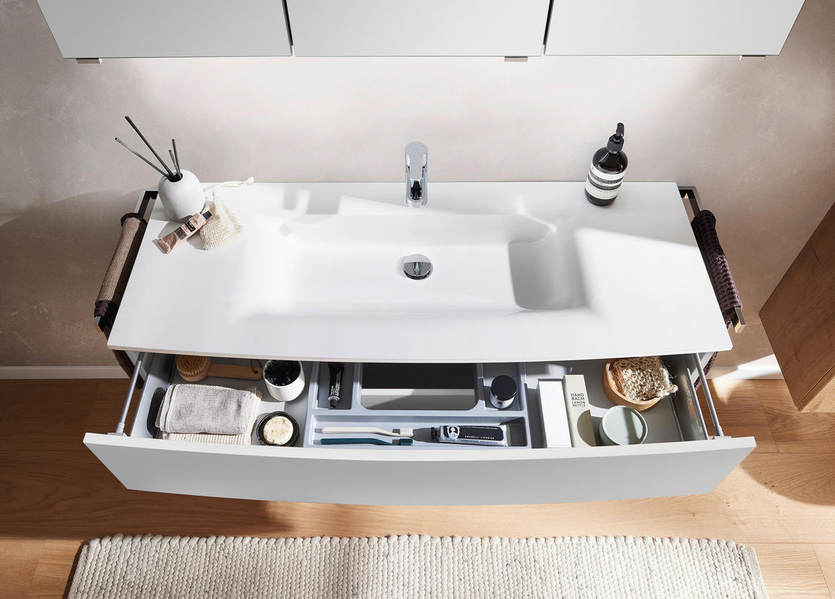 BADEZIMMER  in 121,2 cm  - Weiß Hochglanz/Weiß, Design, Glas/Holzwerkstoff (121,2cm) - Novel