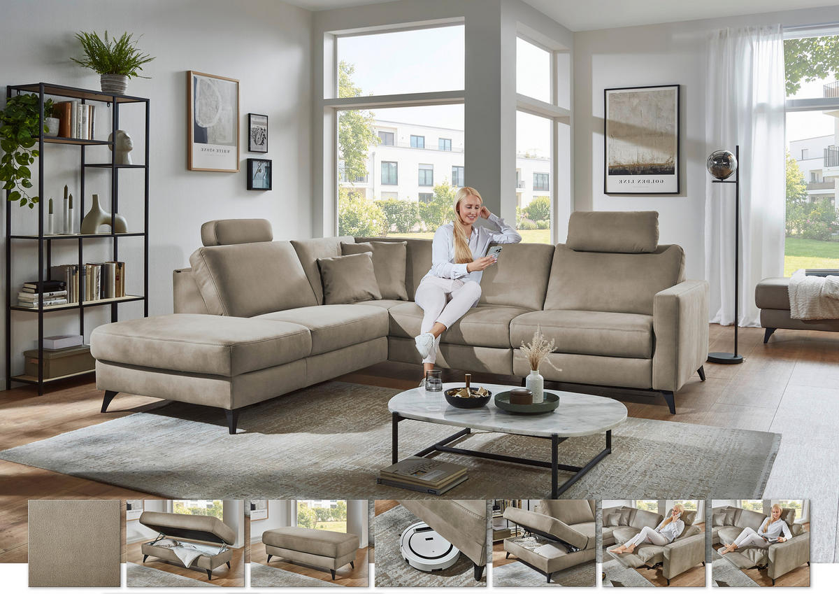 ECKSOFA Dieter Knoll Beigebraun Mikrofaser  - Beigebraun/Schwarz, Design, Textil/Metall (238/269cm) - Dieter Knoll