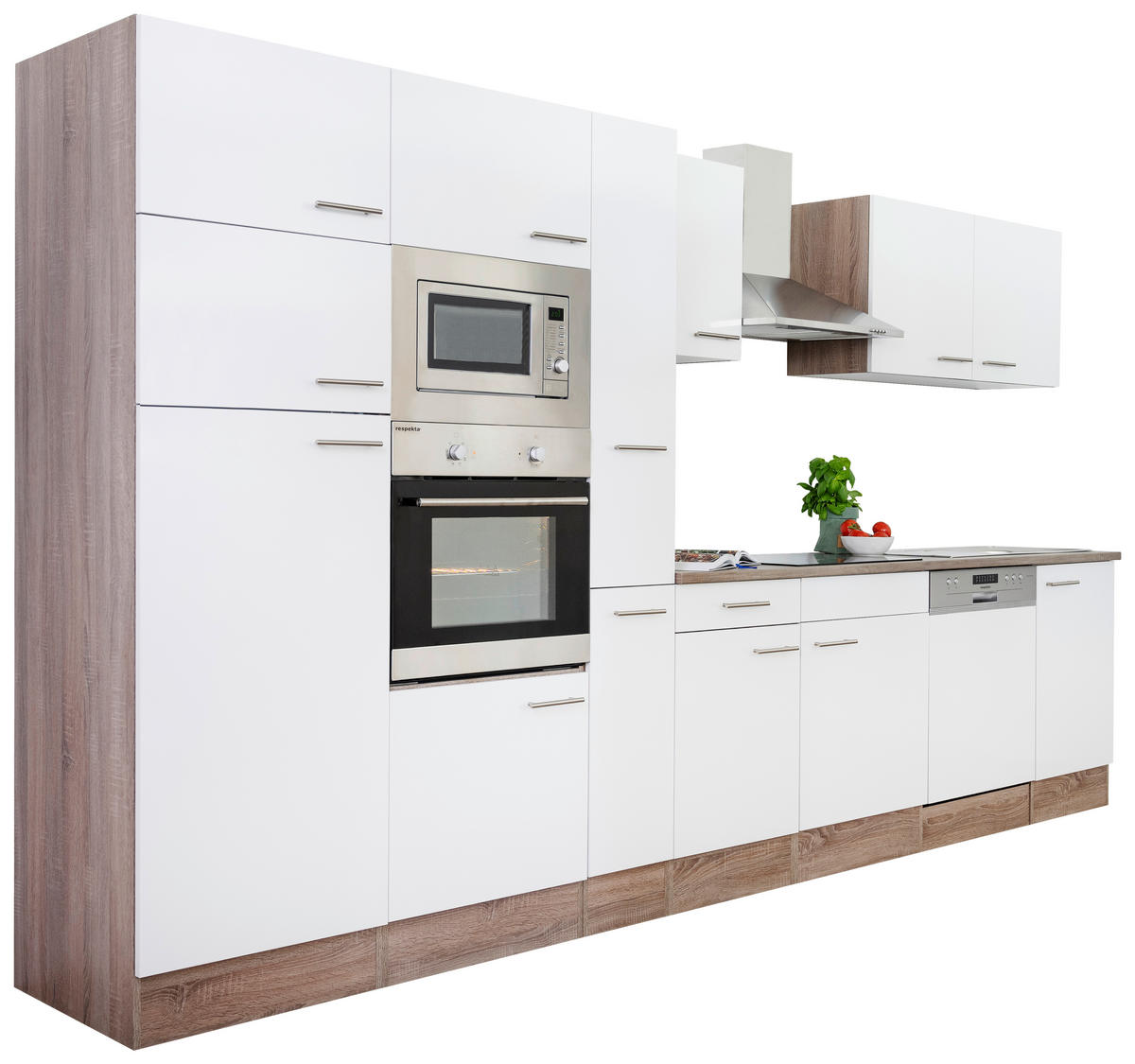 KÜCHENLEERBLOCK 370 cm   in Weiss  - Weiss/Edelstahlfarben, Basics, Holzwerkstoff/Metall (370cm) - Respekta