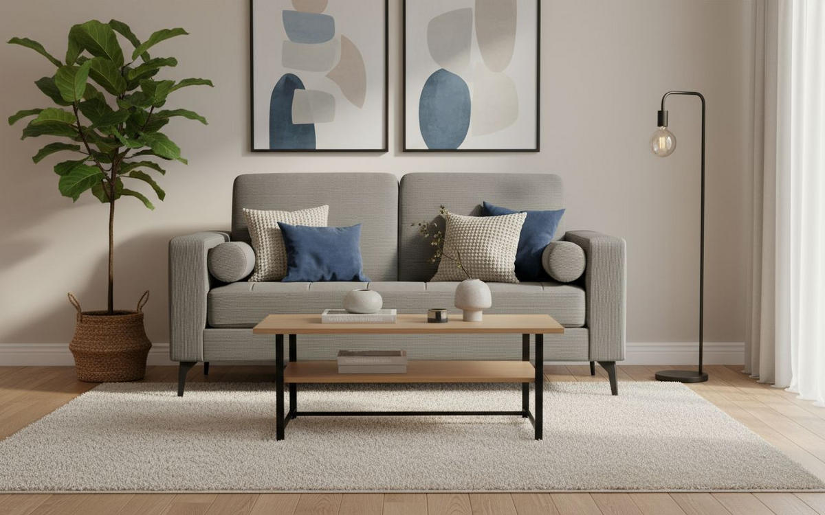 2-SITZER-SOFA Feincord Grau  - Schwarz/Grau, Modern, Textil/Metall (142/82/76cm) - MID.YOU